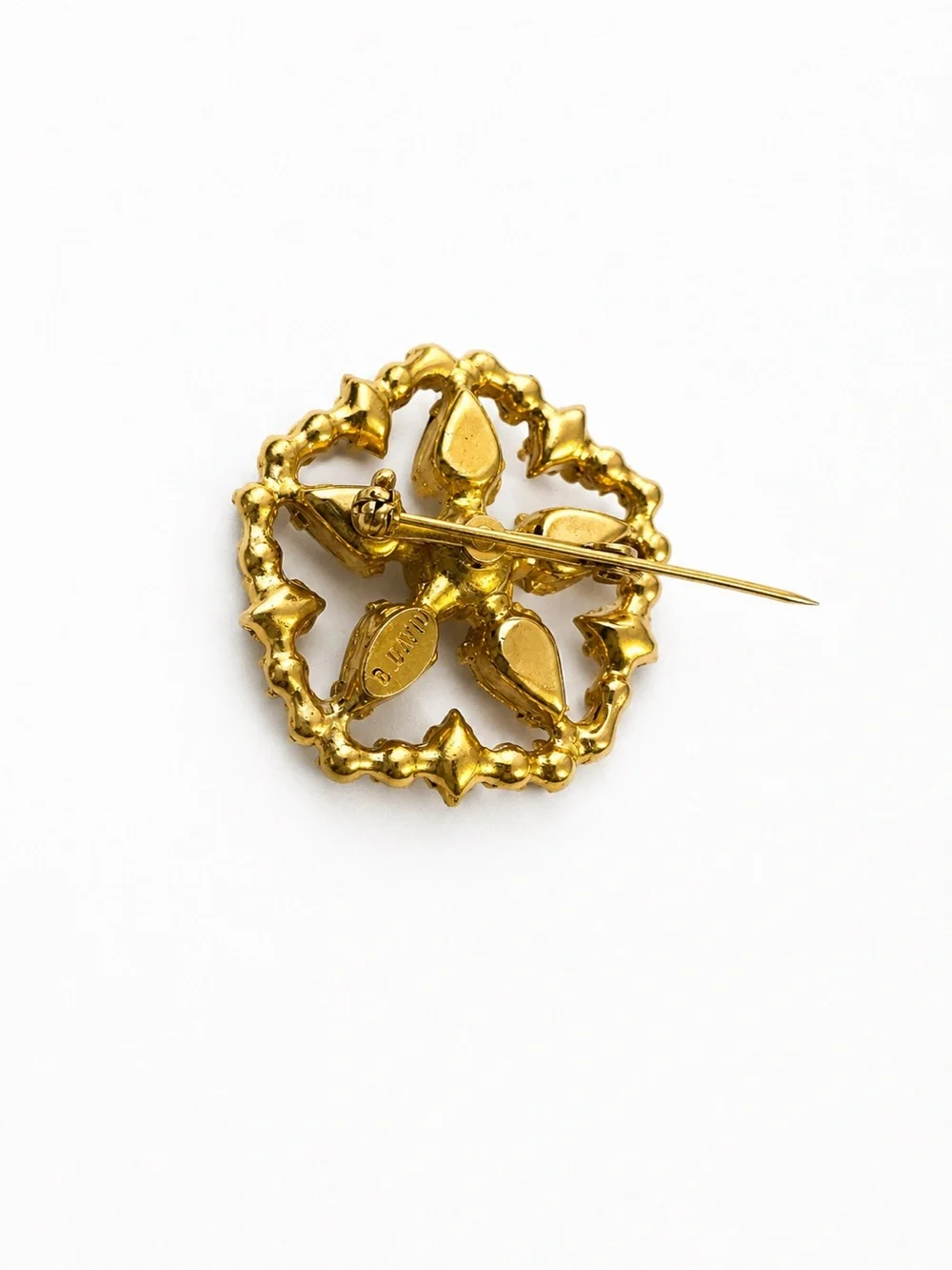 Vintage B David Brooch Multicolor Rhinestone Faux Pearl Gold Tone Wreath Signed